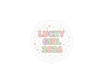 Sticker Lucky Girl 2026 | Manifest geluk, pastelkleurige sprankelende charme