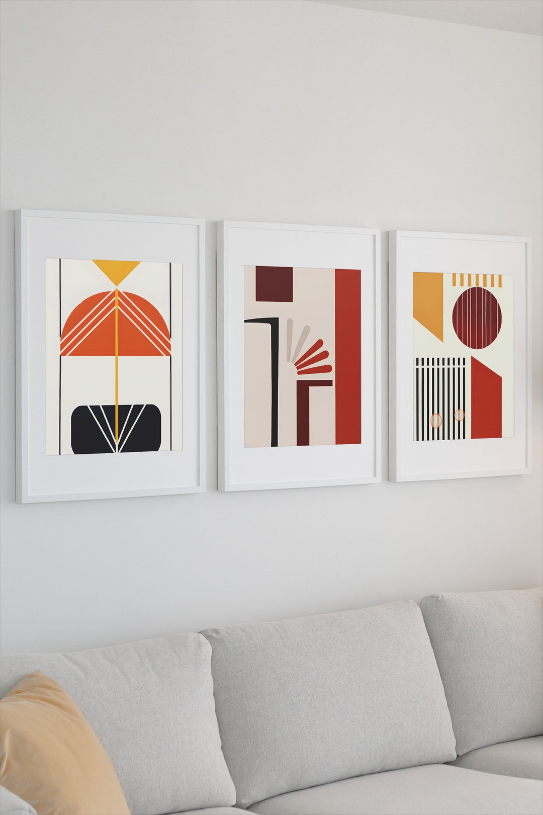 Printable Art Set of 3 mid Century Modern Red, Digital Prints, Boho Art