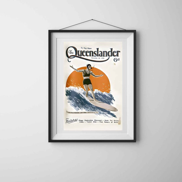 Vintage Queensland Surfing Poster