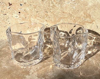 Crinkled Whiskey Glass | Trendy Cocktail Glass | Wavy Glass | Funky Tableware | Anniversary Gift | Wedding Gift | Housewarming | Glass Cups