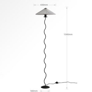 Pleated Squiggle Floor Lamp Japandi Pleated Lampshade Curvy Lamp Modern Decor White Pleated Lampshade Curvy Iron Lamp image 6