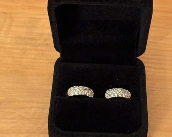 Vintage 14K White & Yellow Gold Pave Diamond Huggie Hoop Earrings, Approx. .60 CTW. In Very Good Used Condition!