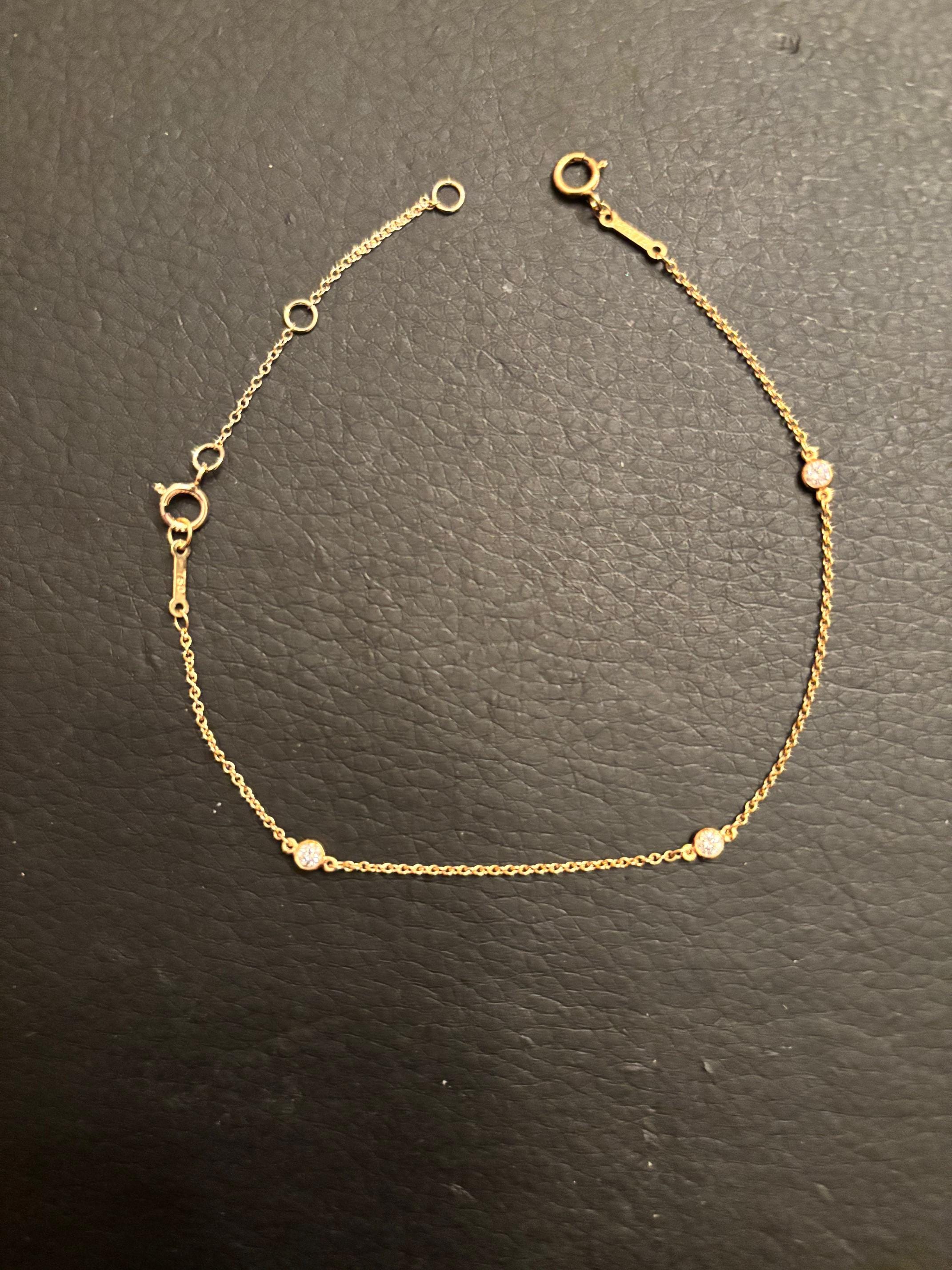 Stunning Tiffany & Co. Elsa Peretti 3 Stone Diamond and 18K Yellow Gold Bracelet, 6.5"L. 1”-2” ext. incl. "Diamonds by the Yard" Collection!