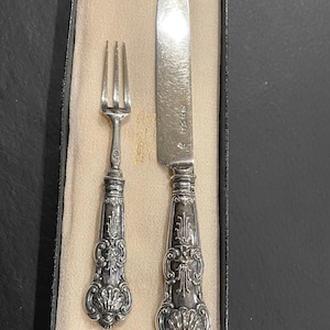 Vintage Sterling Silver Christening Fork and Knife Set, Queen's Pattern, 1843
