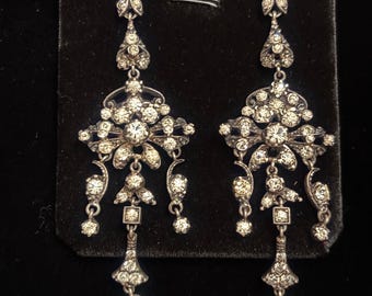 Stunning and Very Rare Antique Victorian  Era Chandelier Earrings, Sterling Silver/Glass Crystal Stones, c1870-1901, a Lovely Vintage Pair!