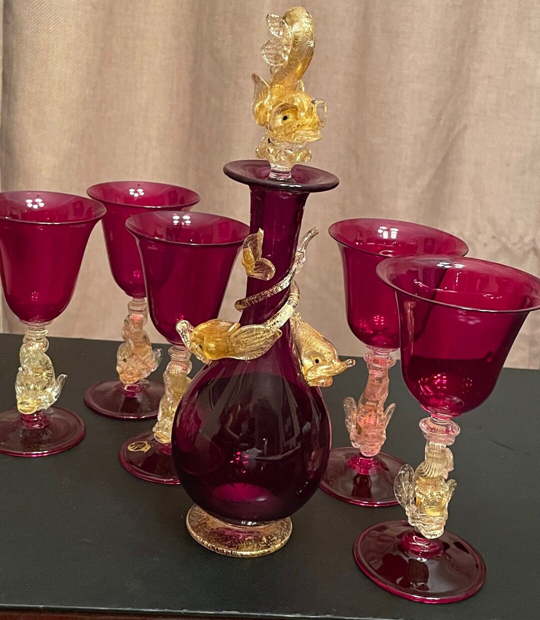 Murano Ruby Glass Aperitif Glasses With Dolphin Stems and Etsy