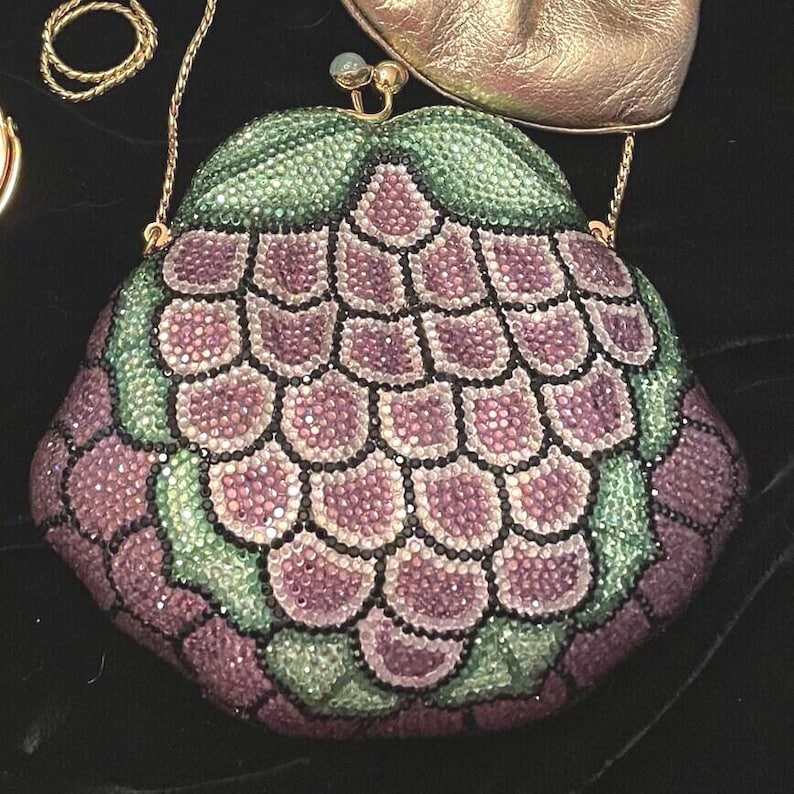 Purple clutches and evening bags - Judith Leiber crystal grape minaudiere evening bag
