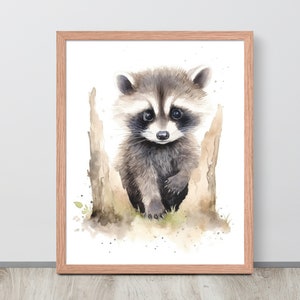 Watercolor Raccoon Print | Baby Raccoon Wall Art | Woodland Nursery Decor | Kids Room Print | Woodland Animal Poster | Baby Room Decor