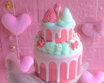 Coquette Strawberry Candle, Cake Candle, Dessert Candle, Kawaii Pink Decor, Cute Birthday Gift, Fake Cake Candle