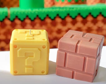 mario candle, mario block candle, mario party decor, mario question mark block, mario room decor, nintendo decor,nintendo candle,nerdy decor