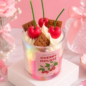 cherry candle, cute candles, kawaii candle, whipped cherry candle, food candle, chocolate berry candle, birthday gift, dessert candle