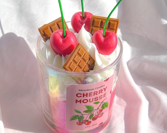 cherry candle, cute candles, kawaii candle, whipped cherry candle, food candle, chocolate berry candle, birthday gift, dessert candle