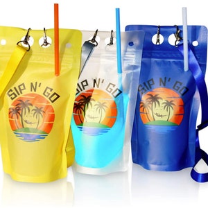 Sip N Go Getränkebeutel Tragbar mit Lanyard Getränkebeutel mit Halskette für Hände frei Trinken Party Favor Getränkebeutel für Erwachsene