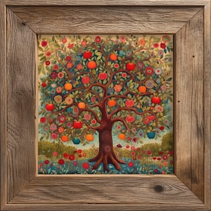 Vintage Cottagecore Decor: Country Kitchen Apple Tree Folk Art Print Poster Frame is not included image 1