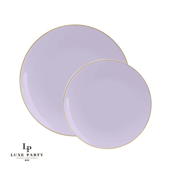 Lavender Round Plastic Plate With Gold Trim