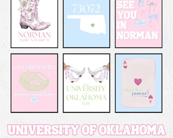 University of Oklahoma Pink, Green, and Blue Prints, Pink Green and Blue College Prints, Norman Prints, OU Prints, Dorm Prints