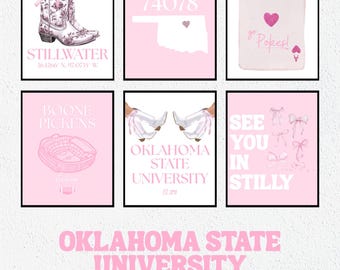 Oklahoma State University Pink and White Prints, Pink and White College Prints, Stillwater Prints, OSU Prints, Dorm Prints