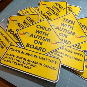 Set of 2 Child With Autism On Board Premium Vinyl Sticker | Autism Awareness Car Sticker  | Teen & Adult Versions Available