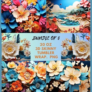 Pakiet 3D Floral Bundle 20 oz Skinny Tumbler Sublimation Designs, do prostych i stożkowych opakowań na kubki. Zastosowanie komercyjne
