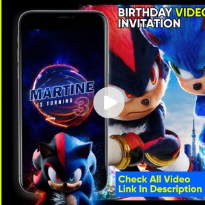 Sonic The Hedgehog 3 invito di compleanno VIDEO (qualsiasi età), invito per la festa di compleanno di Sonic, invito di compleanno di Knuckles, invito digitale