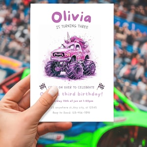 EDITABLE Monster Trucks Birthday Party Invitation, Monster Jam, Girl Birthday, Invitation Template, Sparkle Smash, Unicorn, Instant Download