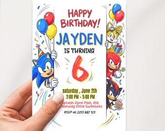 Sonic the Hedgehog Birthday Invitation, Sonic Party invite, Sonic Birthday invitation Canva template