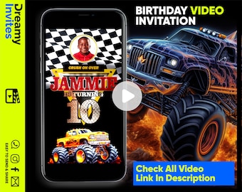 Monster Truck Birthday Invitation Video, Video Monster Truck Invite, Monster Jam Boy Birthday Invite, Invitation video