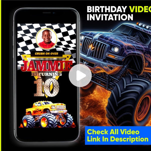 Monster Truck Birthday Invitation Video, Video Monster Truck Invite, Monster Jam Boy Birthday Invite, Invitation video