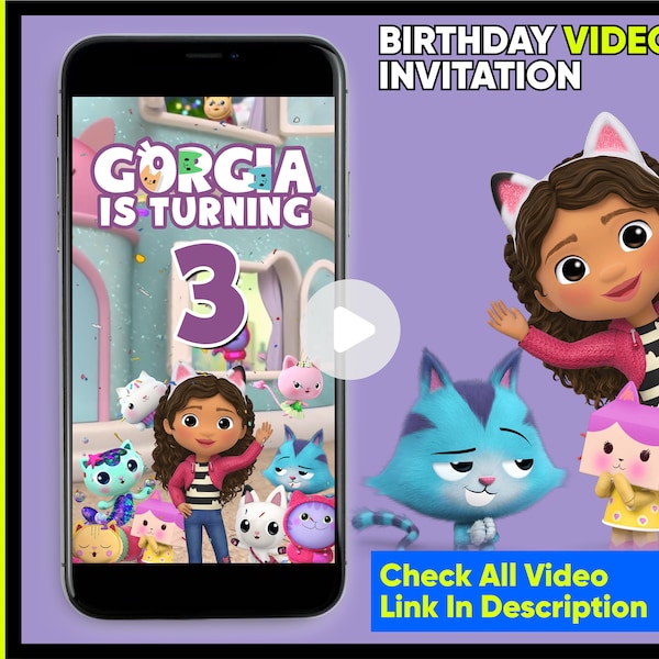 Gabby's Dollhouse Invitation Video, Gabby Dollhouse Animated Invitation, Gabbys Dollhouse Birthday ,gabby dollhouse invitation digital