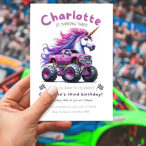EDITABLE Monster Trucks Birthday Party Invitation, Monster Jam, Girl Birthday, Invitation Template, Sparkle Smash, Unicorn, Instant Download