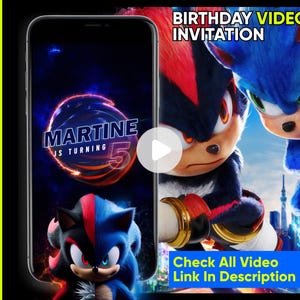 Invitation vidéo Sonic 5e anniversaire, invitation anniversaire 5 ans garçon, invitation numérique 5e anniversaire, invitation numérique 5 ans