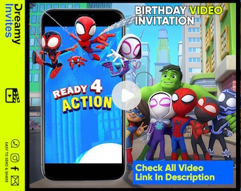 Bereit für 4 Action-Einladung Superheld, Einladung zum 4. Geburtstag, Spidey und seine erstaunlichen Freunde (Video-Einladung), 4-jähriger Junge, Einladung