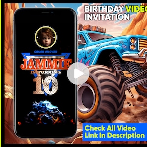 Monster Truck Invitation, Monster Truck Birthday Invitation, Monster jam Invitation, Trucks Birthday Invite, Truck invite, Video Invitation