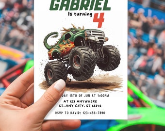 EDITABLE Monster Trucks Birthday Invitation, Dragon Monster truck, Monster Jam, boys Birthday, Invitation Template, Instant Download