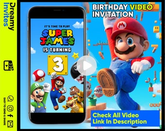 Personalized Super Mario VIDEO Invitation - Digital and Mobile-Friendly Invite for Super Mario Party Invitations with Luigi and Friends