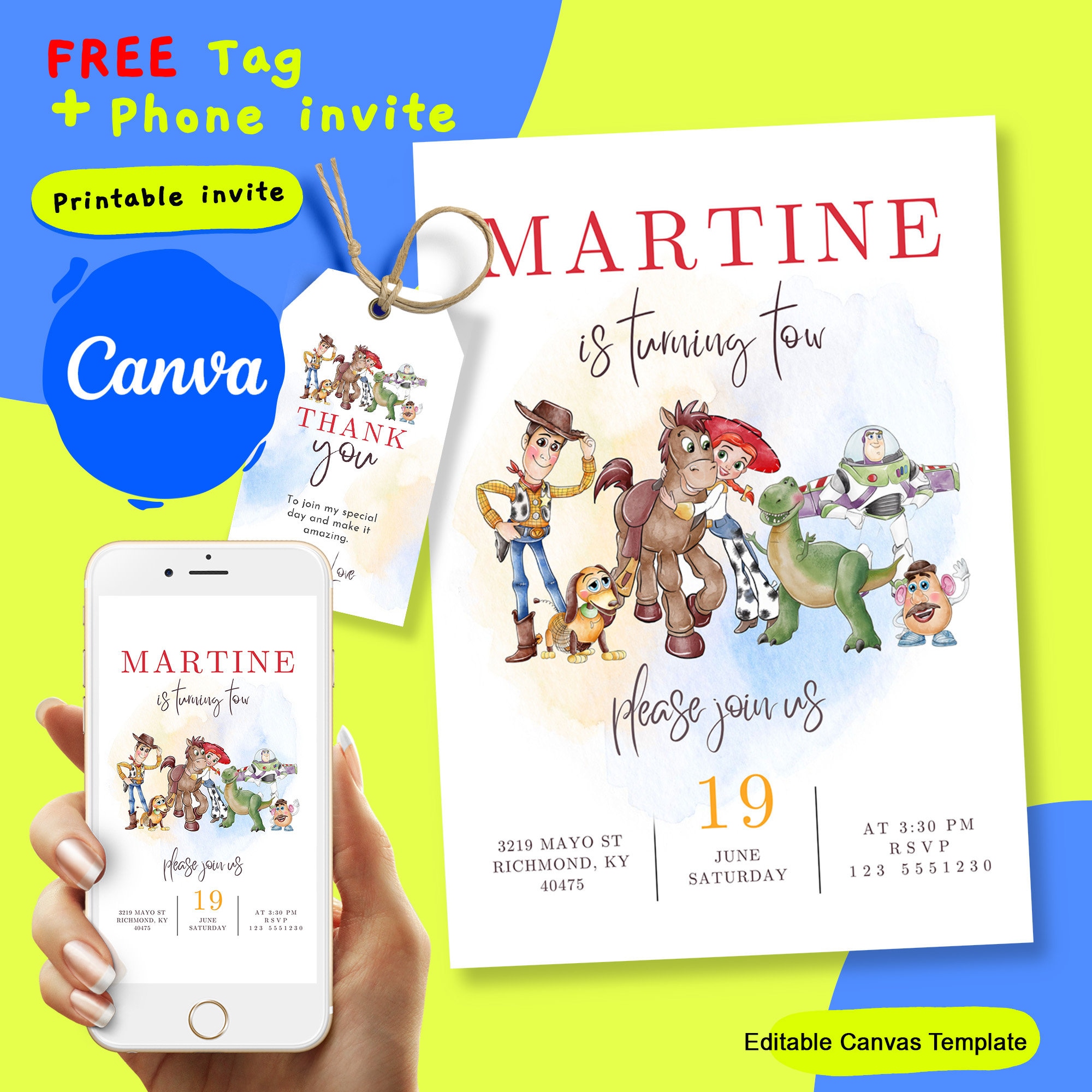 Editable Toy Story Invitation Template With Free Thank You Tag and Editable Toy Story Invitation Template With Free Thank You Tag and