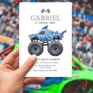 EDITABLE Monster Trucks Birthday Invitation, Shark Monster truck, Megalodon Monster Jam Boys Birthday, Invitation Template, Instant Download