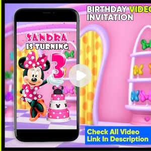 Convite em vídeo da Minnie Mouse - Perfeito para a festa de aniversário da Minnie Mouse, é um convite digital para WhatsApp ou mensagens de texto, etc.