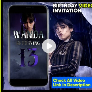Video invito di compleanno personalizzabile del mercoledì, inviti per la festa di compleanno di Wednesday Addams, invito digitale per la festa di compleanno animato