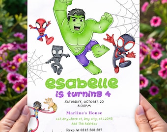 Hulk & Spidey and his amazing friends birthday invitation with FREE Hulk Thank You Tags  Spidey Phone Invitation Customizable Canva Template