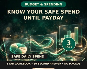 Safe to Spend Calculator Paycheck Budget Spreadsheet — Daily Spending Planner Until Payday, Excel Budget Tool