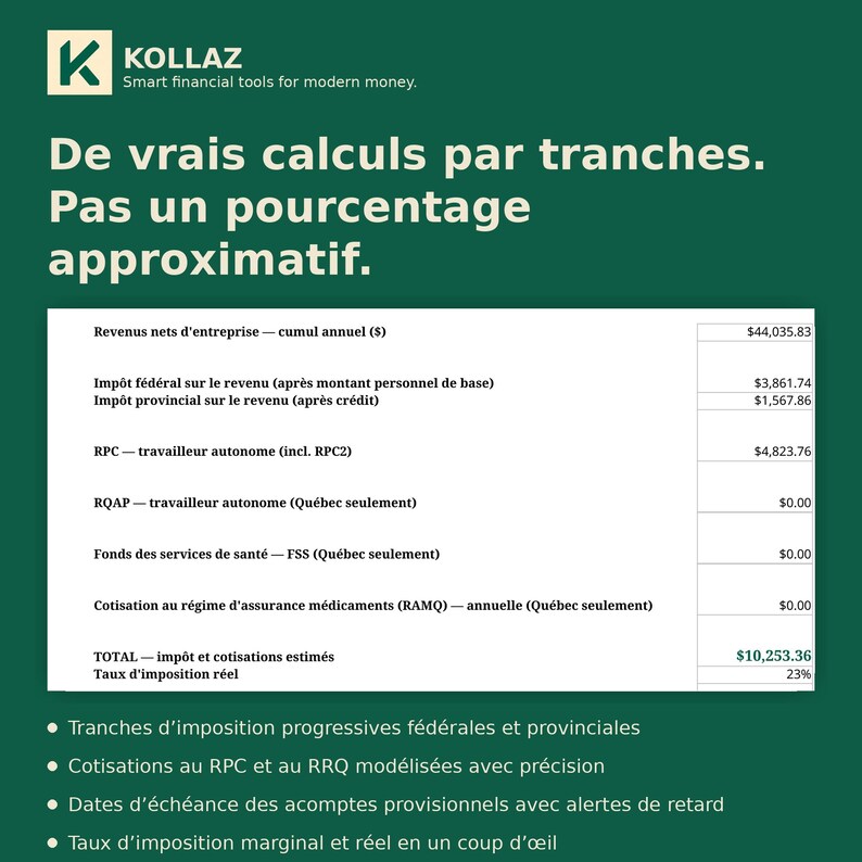 Tableur Impôt Travailleur Autonome Canada 2026 | Calculateur Acomptes Provisionnels Toutes Provinces | Suivi TPS TVQ T4A Excel image 2