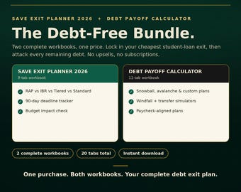 SAVE Exit Planner + Debt Payoff Bundle 2026 US | Student Loan Repayment Calculator & Debt Snowball Spreadsheet, Excel