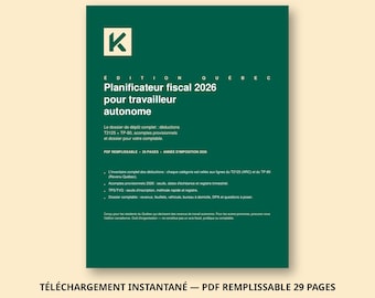 Planificateur fiscal 2026 travailleur autonome Québec | TP-80 + T2125, acomptes provisionnels, dossier comptable | PDF remplissable