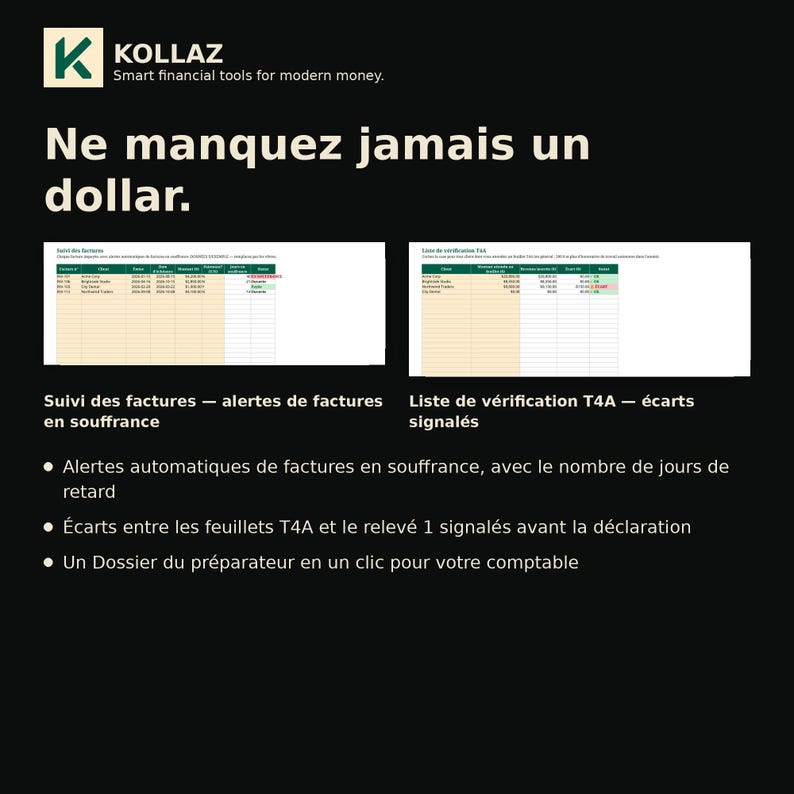 Tableur Impôt Travailleur Autonome Canada 2026 | Calculateur Acomptes Provisionnels Toutes Provinces | Suivi TPS TVQ T4A Excel image 4