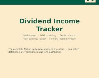 Notion Template: Dividend Income Tracker - Yield on Cost, DRIP Planner, Ex-Dividend Calendar, Multi-Currency Ledger + Dashboard