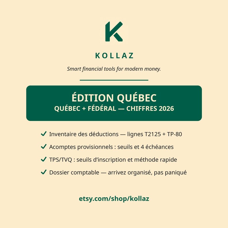 Planificateur fiscal 2026 travailleur autonome Québec | TP-80 + T2125, acomptes provisionnels, dossier comptable | PDF remplissable image 6