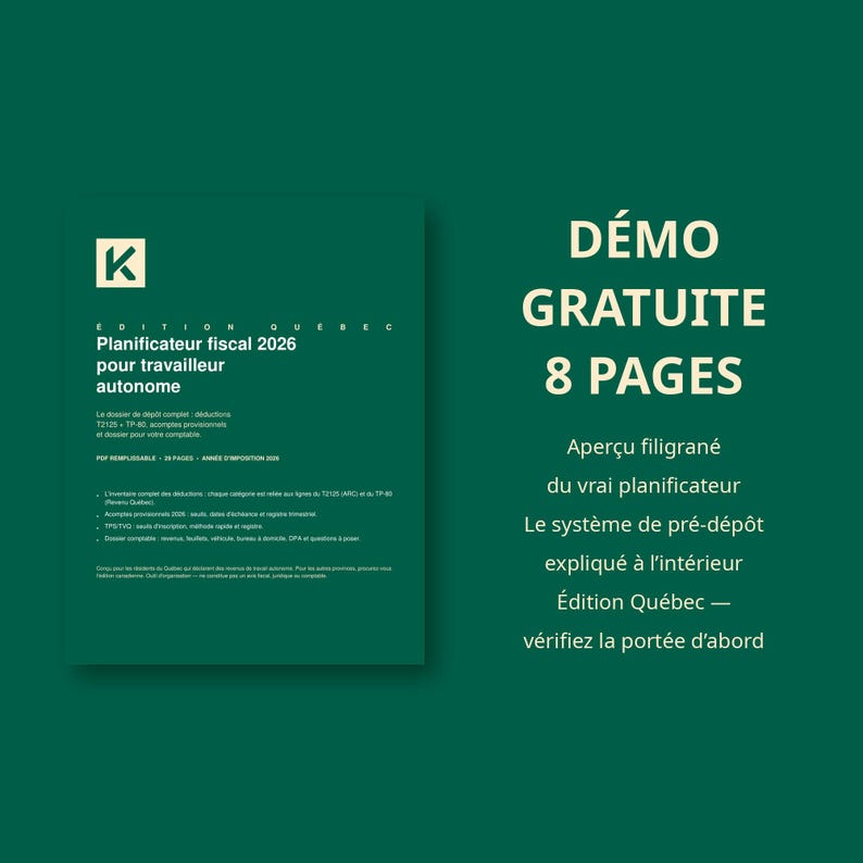 Planificateur fiscal 2026 travailleur autonome Québec | TP-80 + T2125, acomptes provisionnels, dossier comptable | PDF remplissable image 5