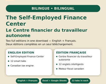 Self Employed Tax Spreadsheet Canada 2026 Bilingual EN FR | Freelancer Instalments GST Tax Calculator Excel