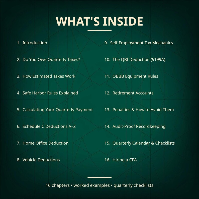 1099 Tax Playbook 2026: Quarterly Estimated Taxes, Deductions & Self-Employed Tax Guide (80-Page PDF) image 2